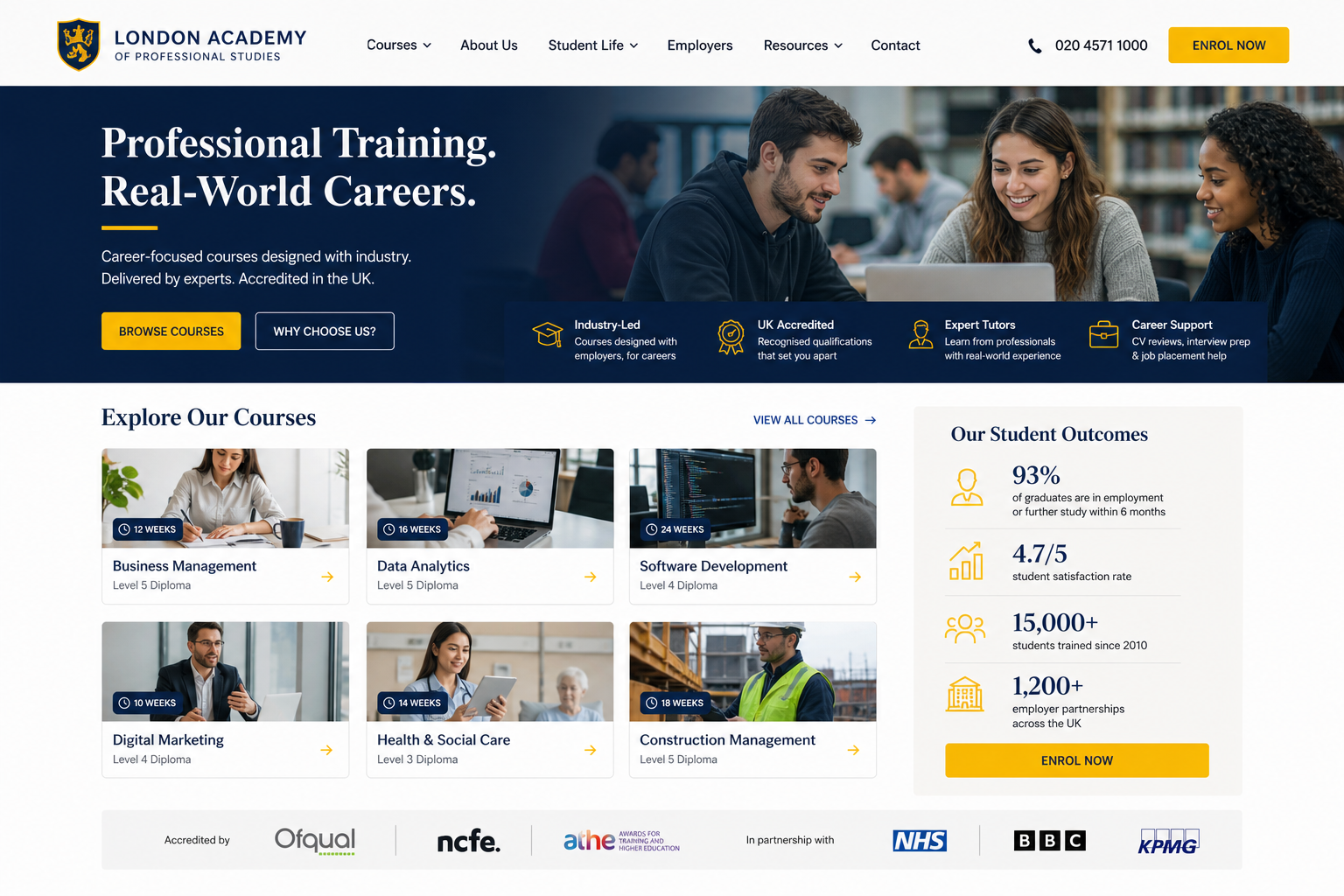 Education & training — course catalogue, outcomes, and enrolment pathways